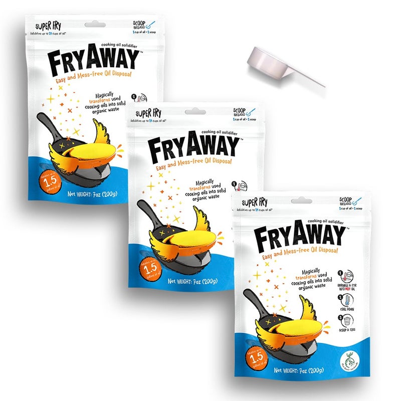 FryAway Super Fry Cooking Oil Solidifier Super Value 3Pack Solidifies 45 Gallons Cooking Oils PlantBased Powder Fry Oil Away for MessFree Cleanup and Disposal Easy to Use Made in the USA